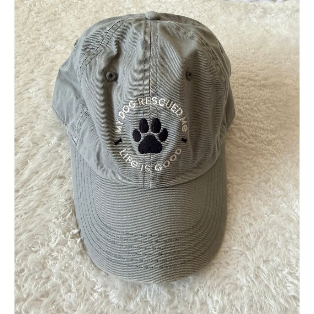 Life is Good My Dog Rescued Me Paw Print Gray Adjustable Hat